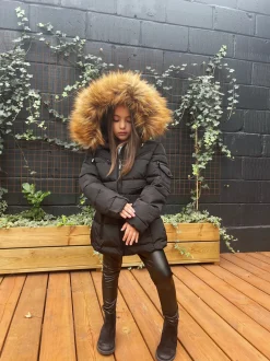 Abbie Belted Kids Coat - Black