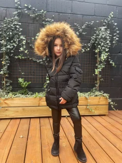 Abbie Belted Kids Coat - Black