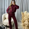 Amelia Bomber Zip Jacket & Straight Leg Joggers Set- Wine