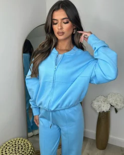 Amelia Bomber Zip Jacket & Straight Leg Joggers Set- Sky Blue