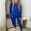 Amira Gold Button Ribbed Loungeset - Royal Blue