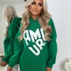 AMOUR Slogan Detail Hoodie - Parrot Green