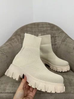 ANNA Ribbed Top Sock Boot - Beige