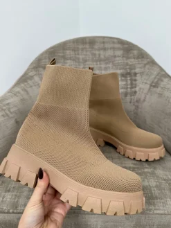 ANNA Ribbed Top Sock Boot - Camel