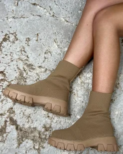 ANNA Ribbed Top Sock Boot - Camel
