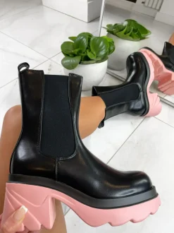 Bella Heeled Chunky Ankle Boot - Black/Pink