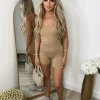 Beth Bum Ruched Playsuit Unitard - Beige