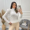 Bex Gold Button Detail Long Sleeve Polo Neck Top - White