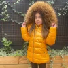 Chloe Metallic Kids Coat with Hood - Mustard