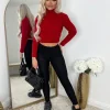 Claire Cropped Polo Neck Jumper - Red