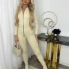 Courtney Collared Zip Front Set - Beige