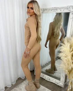 Courtney Collared Zip Front Set - Camel