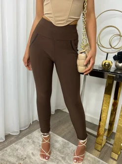 Destiny Straight Leg High Waisted Legging - Chocolate