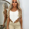 Ella Knitted Ribbed Corset Top - Cream