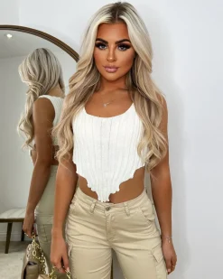 Ella Knitted Ribbed Corset Top - Cream