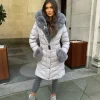 Emma Padded Faux Fur Trim Belted Coat - Grey
