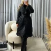 Everlee Quilted Tie Front Long Length Coat- Black