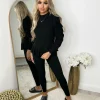 Fefe Puff Sleeve Ribbed Loungewear - Black
