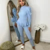 Fefe Puff Sleeve Ribbed Loungewear - Baby Blue