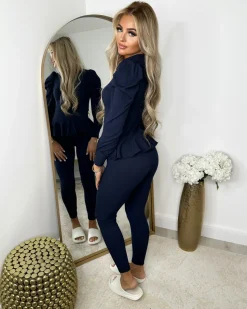Fefe Puff Sleeve Ribbed Loungewear - Navy