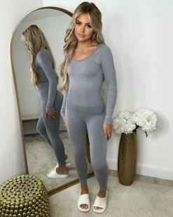 Florence Ribbed Scoop Neck Jumpsuit- Grey