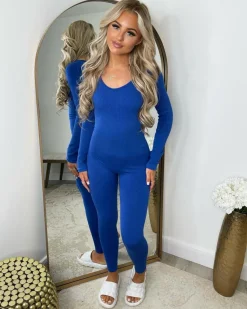 Florence Ribbed Scoop Neck Jumpsuit- Royal Blue