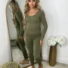 Florence Ribbed Scoop Neck Jumpsuit- Khaki