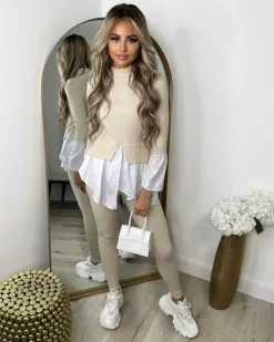 Francine Shirt Jumper Loungewear Set - Beige