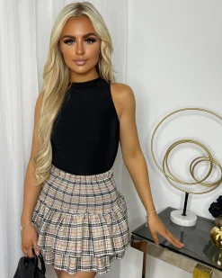 Frankie High Waisted Tiered Mini Skirt - Checked Print