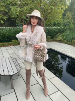 Freya Belted Fur Coat - Cream