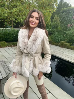 Freya Belted Fur Coat - Cream