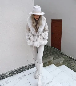Freya Belted Fur Coat - Cream