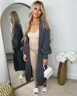 Gabriella Knitted Long Cardigan - Charcoal