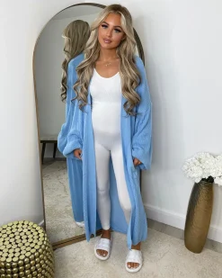 Gabriella Knitted Long Cardigan - Baby Blue