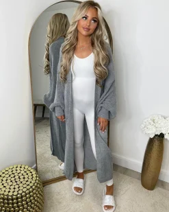 Gabriella Knitted Long Cardigan - Light Grey