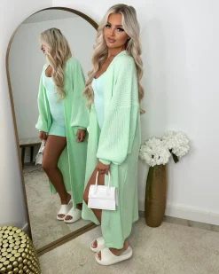 Gabriella Knitted Long Cardigan - Mint