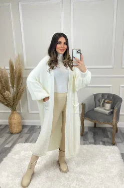 Gabriella Knitted Long Cardigan - Cream