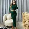 Gemma Cable Knit Skirt & Crop Jumper Set - Bottle Green