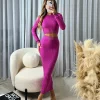 Gemma Cable Knit Skirt & Crop Jumper Set - Purple