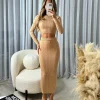 Gemma Cable Knit Skirt & Crop Jumper Set - Camel