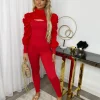 Hazel Slit Front Puff Sleeve Loungewear Set - Red