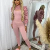 Hazel Slit Front Puff Sleeve Loungewear Set - Pink