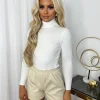 Isla PU Elasticated Waist Leather Shorts - Beige