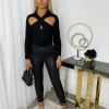 Jesy PU Cargo Trousers - Black