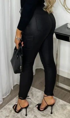 Jesy PU Cargo Trousers - Black