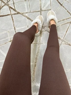 Kaci Ribbed Leggings - Chocolate
