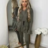 Kayla Frill Full Zip Loungewear - Khaki