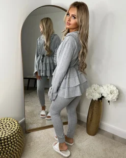Kayla Frill Full Zip Loungewear - Grey