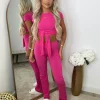 Laura Tie Front Cropped Loungewear Set - Fuschia