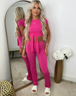 Laura Tie Front Cropped Loungewear Set - Fuschia
